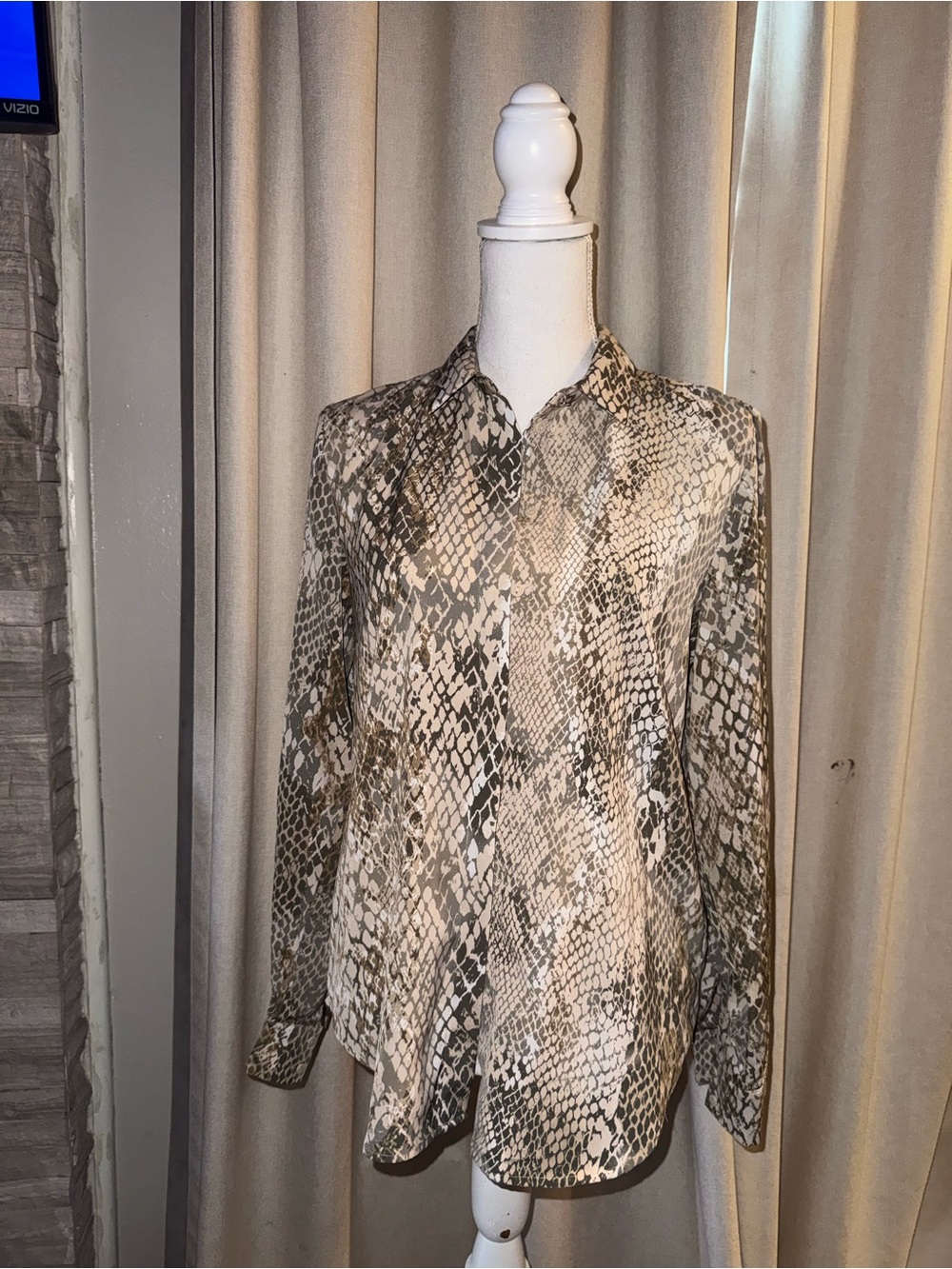 H&M Beige and Brown Snake-Print Button Down Shirt